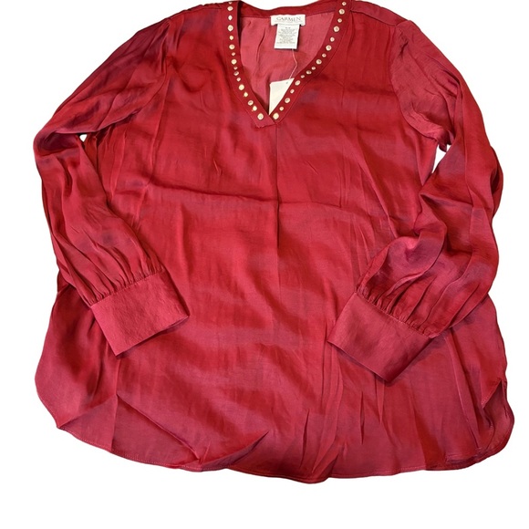 Carmen Marc Valvo Red Embellished Relaxed Blouse - Picture 1 of 7
